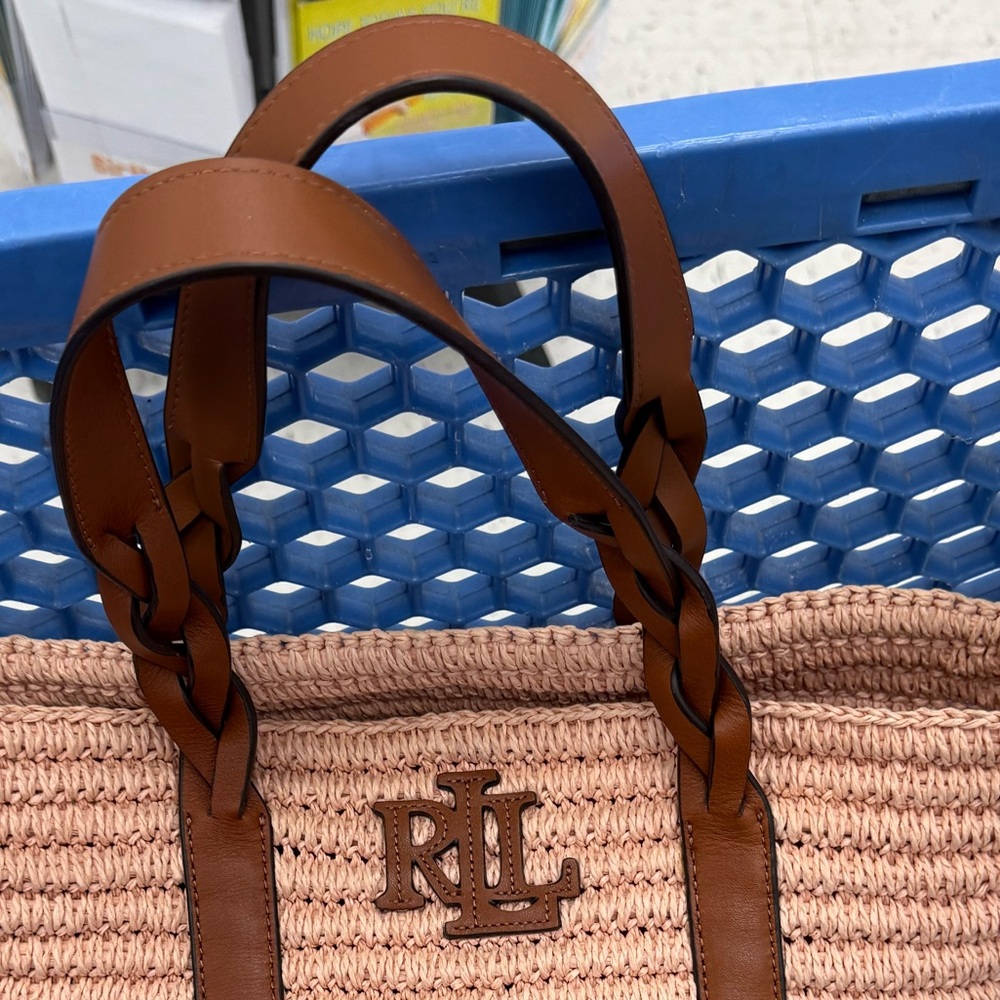 Ralph Lauren Pink and Tan Woven Tote